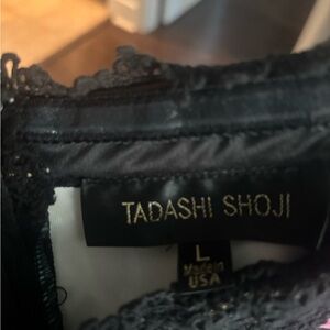 Tadashi Shoji Elegant Black with Floral Print Strapless Dress